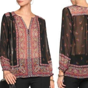 Joie Haya Boho Paisley Peasant Blouse Silk Bohemian Cocktail Top Shirt XS‎